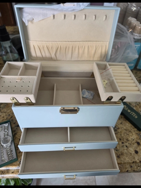 Latitude Run Other - Light Blue Faux Leather Lockable Velvet-Lined Jewelry Box Organizer w/ Drawers